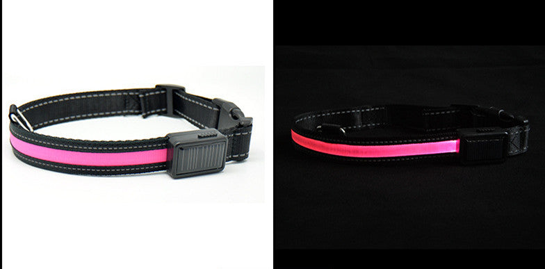 HKM-898067 USB Rechargeable LED Solar Pet Collar with Reflective Nylon Webbing - Multiple Colors