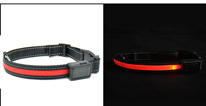 HKM-898067 USB Rechargeable LED Solar Pet Collar with Reflective Nylon Webbing - Multiple Colors