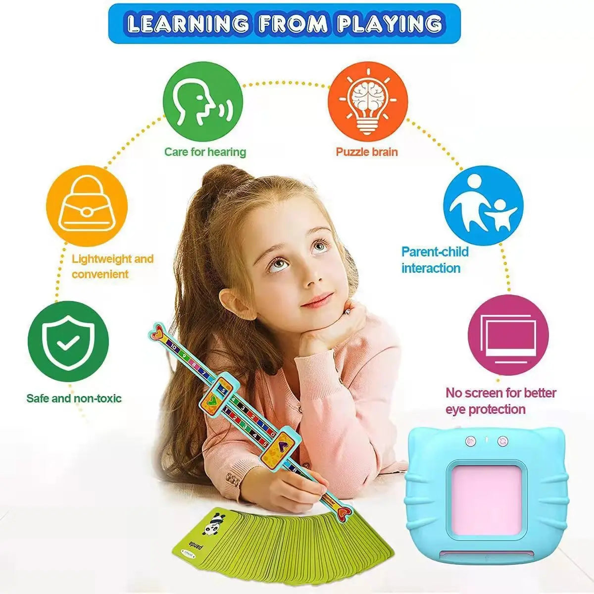 HKM-898195 Educational Flash Cards Learning Machine with 224 Double-Sided Words for Preschool Kids