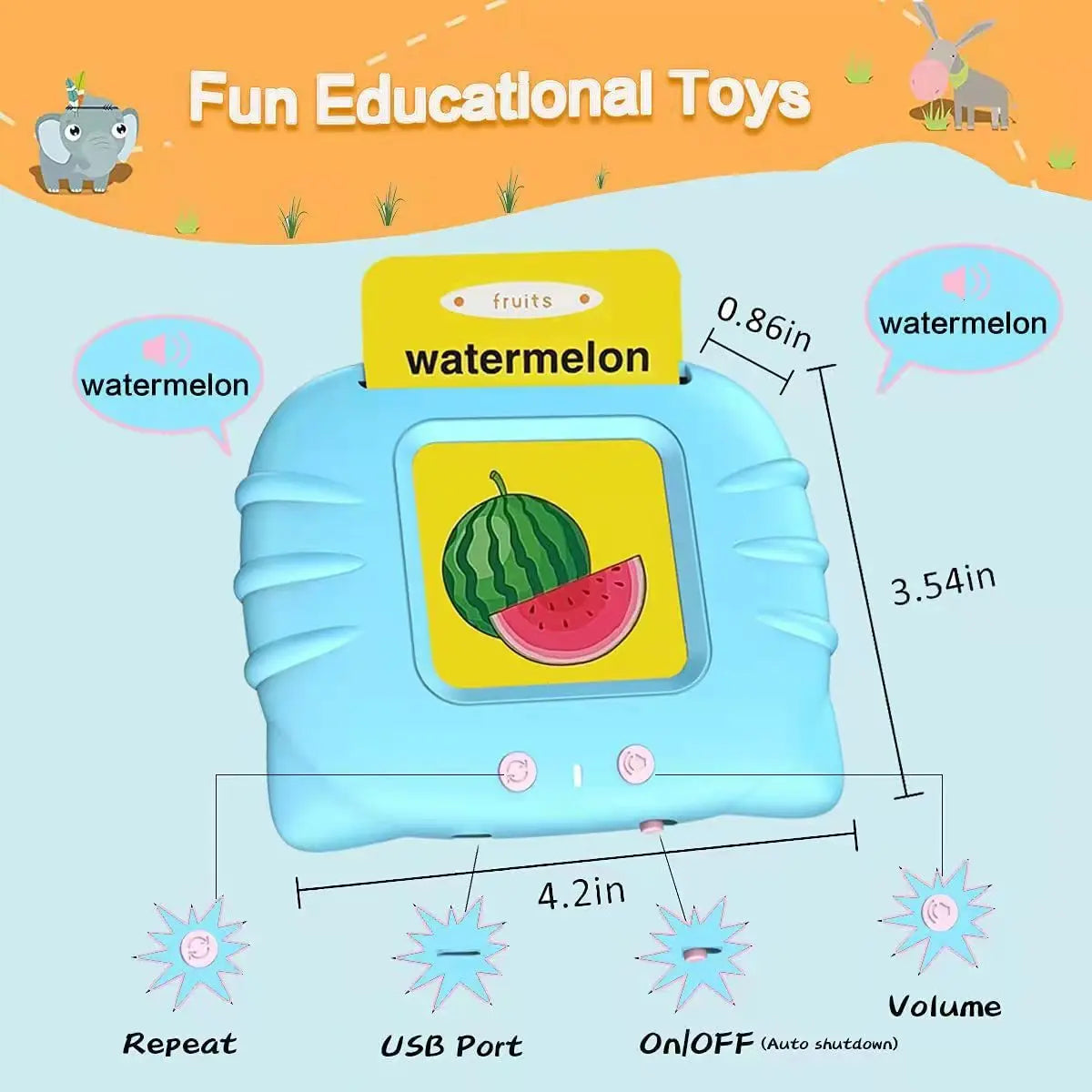 HKM-898195 Educational Flash Cards Learning Machine with 224 Double-Sided Words for Preschool Kids