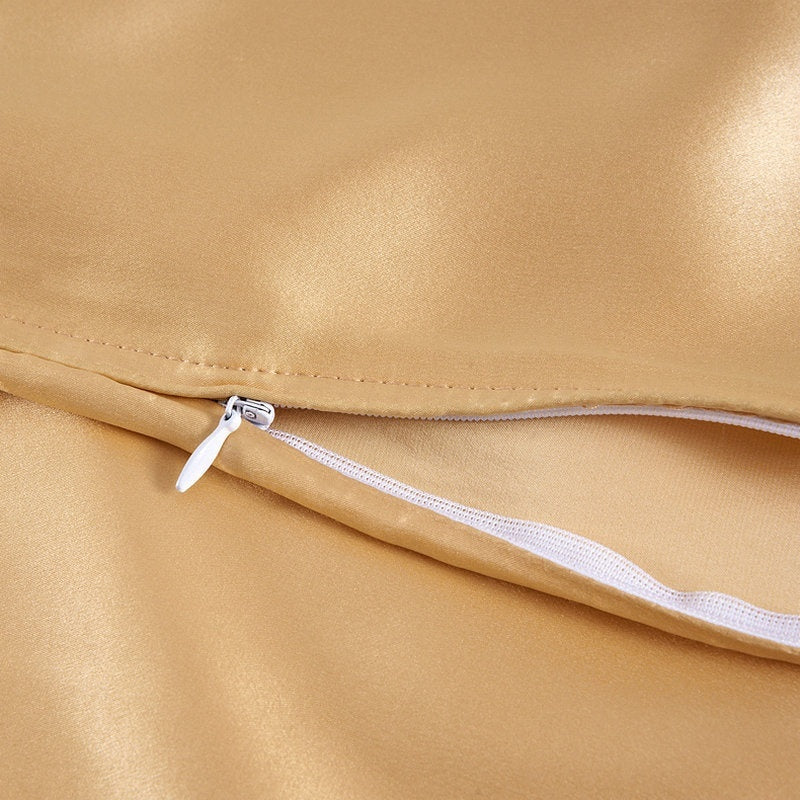 HKM-898195 Nordic Style Solid Color Silk Fitted Bed Sheet Set - Four Pieces