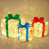 HKM-898323 Glowing Christmas Gift Box Ornament with LED Lights and Bow for Indoor and Outdoor Decoration