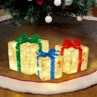 HKM-898323 Glowing Christmas Gift Box Ornament with LED Lights and Bow for Indoor and Outdoor Decoration