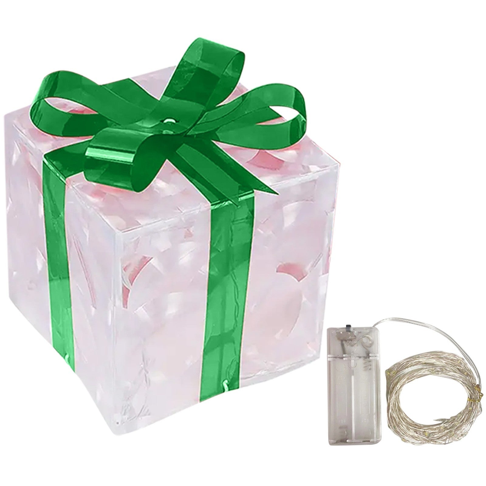 HKM-898323 Glowing Christmas Gift Box Ornament with LED Lights and Bow for Indoor and Outdoor Decoration