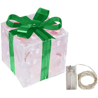 HKM-898323 Glowing Christmas Gift Box Ornament with LED Lights and Bow for Indoor and Outdoor Decoration