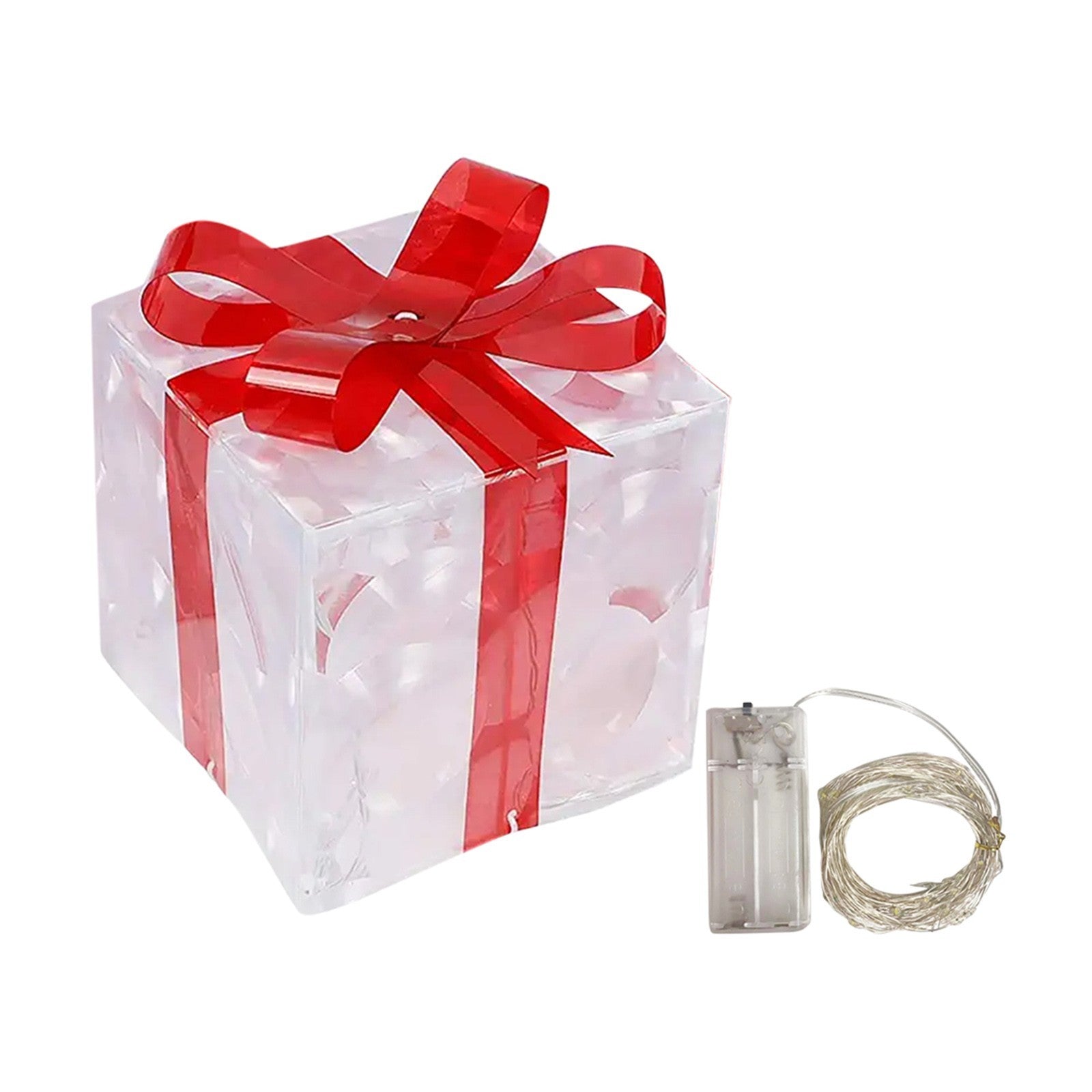 HKM-898323 Glowing Christmas Gift Box Ornament with LED Lights and Bow for Indoor and Outdoor Decoration