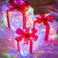 HKM-898323 Glowing Christmas Gift Box Ornament with LED Lights and Bow for Indoor and Outdoor Decoration