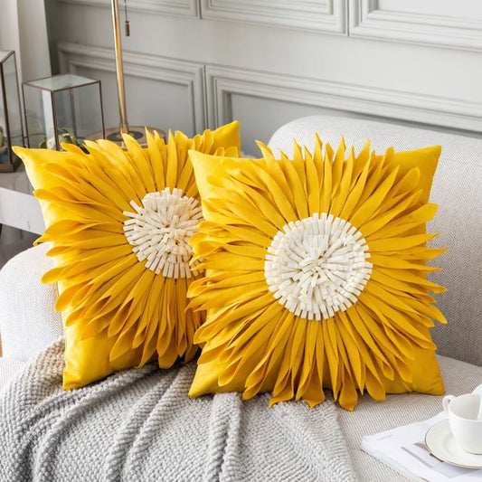 HKM-898579 Velvet 3D Chrysanthemum Decorative Throw Pillow with Fringed Hem - Blue, 45CM x 45CM