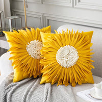 HKM-898579 Velvet 3D Chrysanthemum Decorative Throw Pillow with Fringed Hem - Blue, 45CM x 45CM
