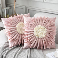 HKM-898579 Velvet 3D Chrysanthemum Decorative Throw Pillow with Fringed Hem - Blue, 45CM x 45CM