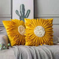 HKM-898579 Velvet 3D Chrysanthemum Decorative Throw Pillow with Fringed Hem - Blue, 45CM x 45CM
