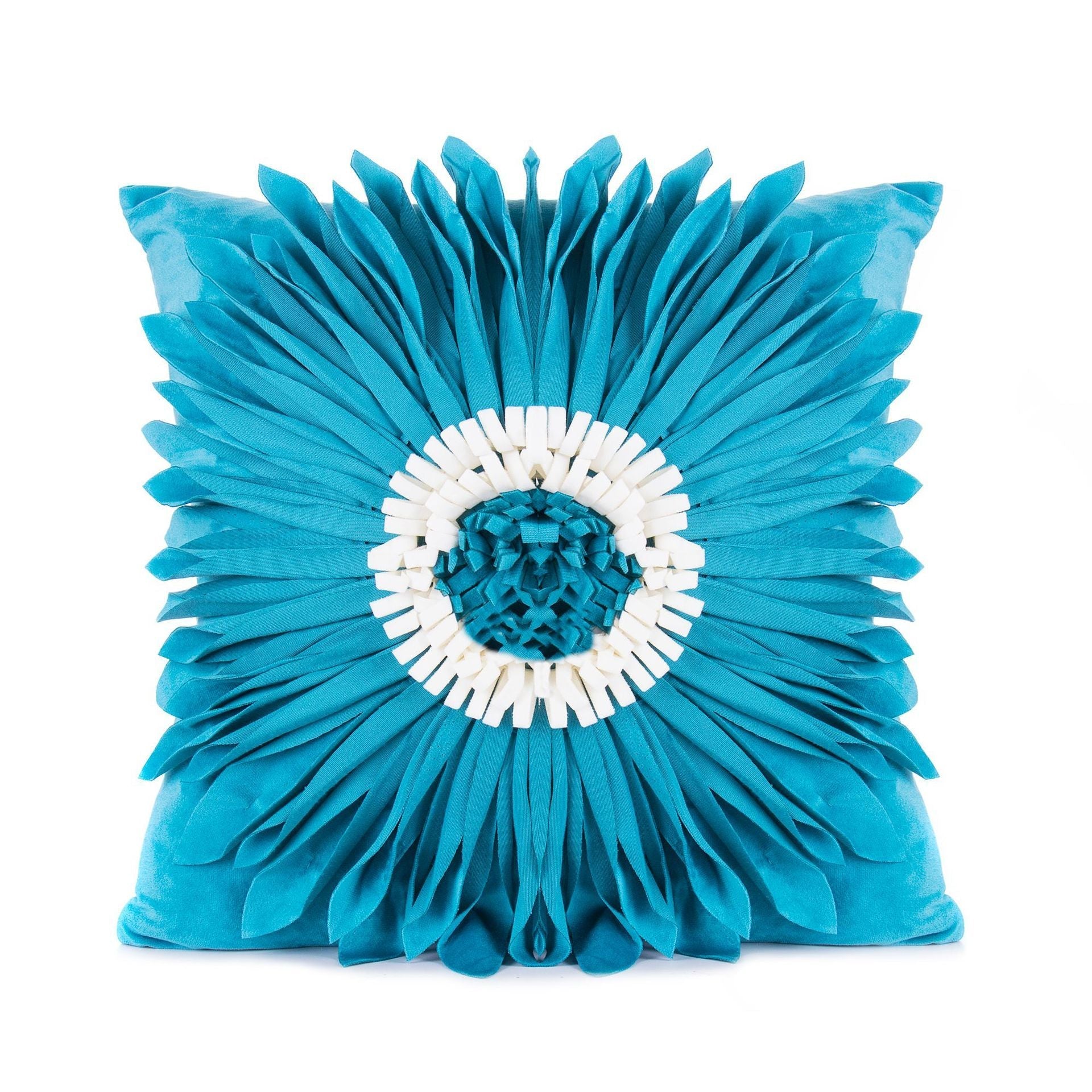 HKM-898579 Velvet 3D Chrysanthemum Decorative Throw Pillow with Fringed Hem - Blue, 45CM x 45CM