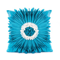 HKM-898579 Velvet 3D Chrysanthemum Decorative Throw Pillow with Fringed Hem - Blue, 45CM x 45CM