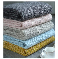 HKM-899027 Solid Color Knitted Fringed Wool Blanket for Sofa - 120x240cm, Available in Pink, Light Gray, Light Blue, Yellow, and Black