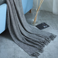 HKM-899027 Solid Color Knitted Fringed Wool Blanket for Sofa - 120x240cm, Available in Pink, Light Gray, Light Blue, Yellow, and Black