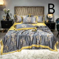 HKM-899027 Tencel Summer Quilt Set - 4-Piece Air-Conditioning Bedding, Breathable and Machine Washable