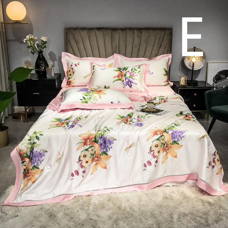 HKM-899027 Tencel Summer Quilt Set - 4-Piece Air-Conditioning Bedding, Breathable and Machine Washable