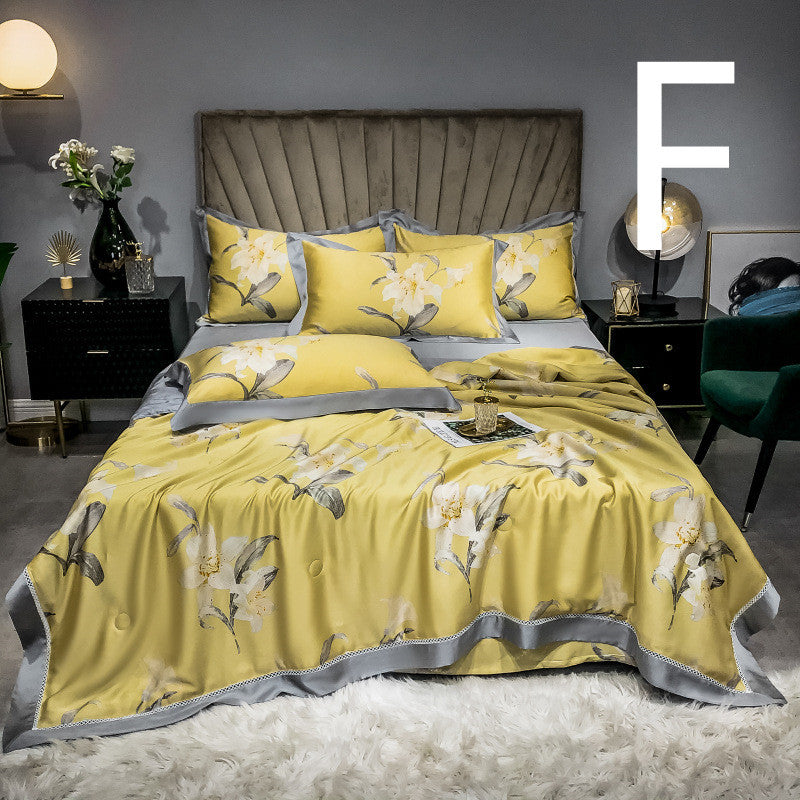 HKM-899027 Tencel Summer Quilt Set - 4-Piece Air-Conditioning Bedding, Breathable and Machine Washable