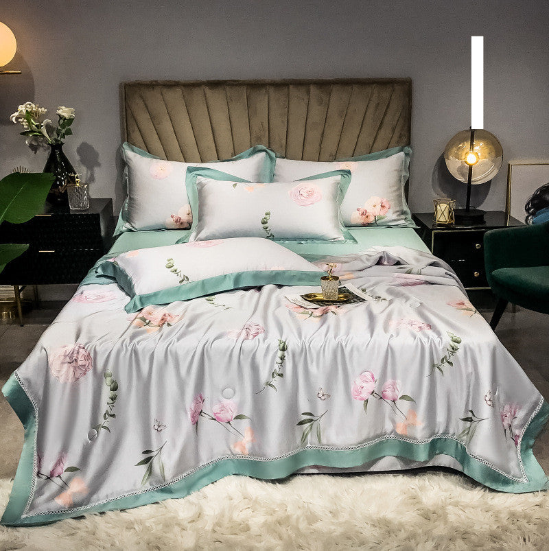 HKM-899027 Tencel Summer Quilt Set - 4-Piece Air-Conditioning Bedding, Breathable and Machine Washable