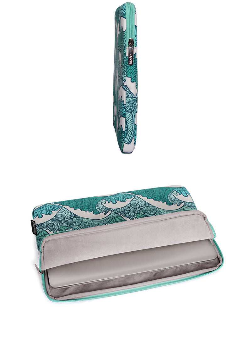 HKM-899219 Breathable Waterproof Polyester Digital Printing Computer Liner Bag Cover - Available in 11 to 15 Inches, Green Wave