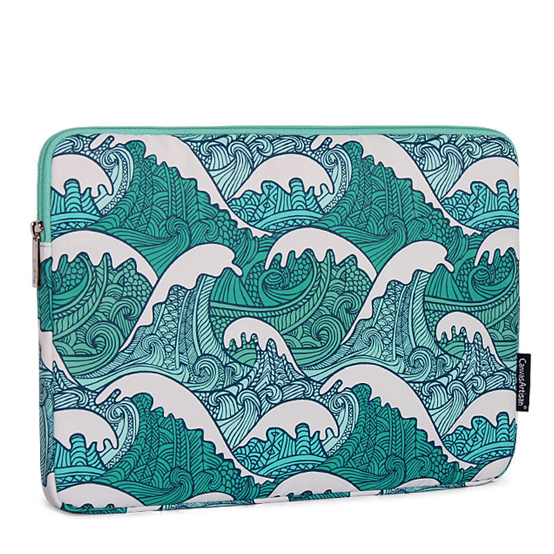 HKM-899219 Breathable Waterproof Polyester Digital Printing Computer Liner Bag Cover - Available in 11 to 15 Inches, Green Wave