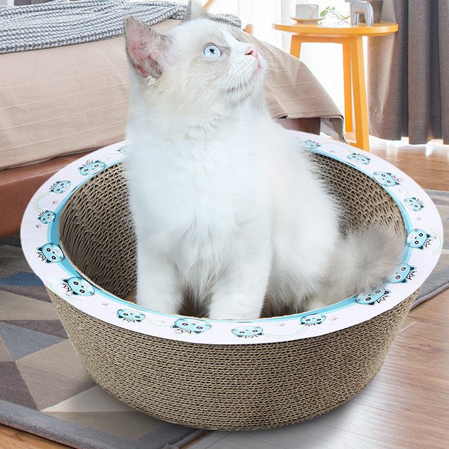 HKM-899347 Bowl-Shaped Corrugated Cat Scratching Board in Wood Color
