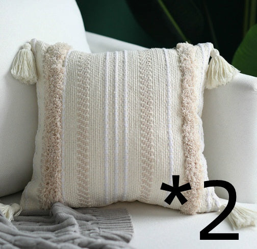HKM-899475 Morocco Geometric Black and White Tufted Tassel Pillowcase 45x45cm