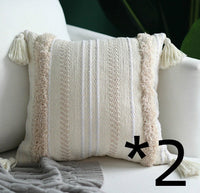 HKM-899475 Morocco Geometric Black and White Tufted Tassel Pillowcase 45x45cm