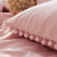 HKM-899667 Japanese-style Cotton Home Textile Bedding Set with Plain Design and Tassel Detail, Available for Various Bed Sizes