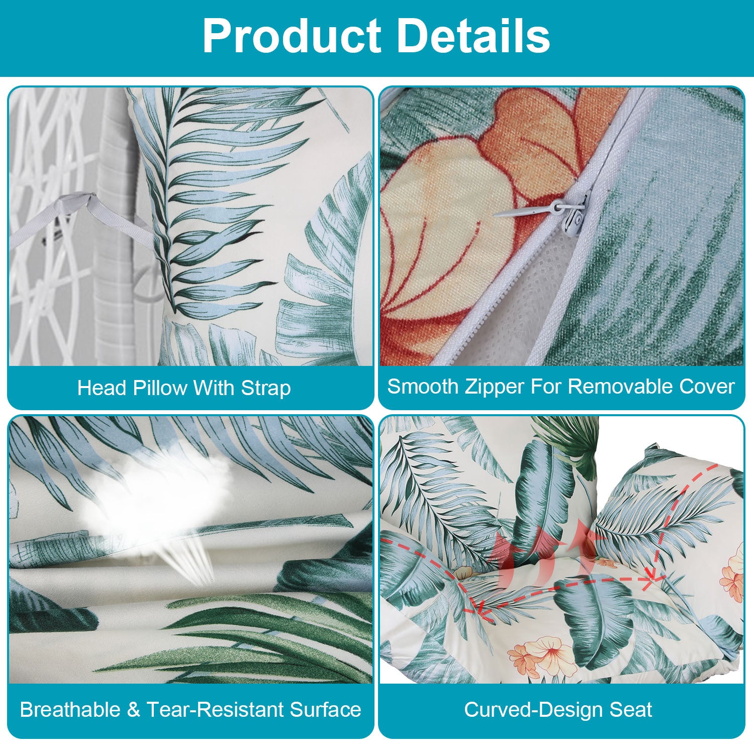 KTX-899731 Thick Soft Cushion for Hanging Egg Chair with Headrest – Versatile Outdoor Comfort Seat Pad