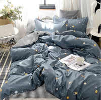 HKM-900115 Urban Plant and Flower Print Quilted Bedding Set - 4 Pieces in Polyester Fiber