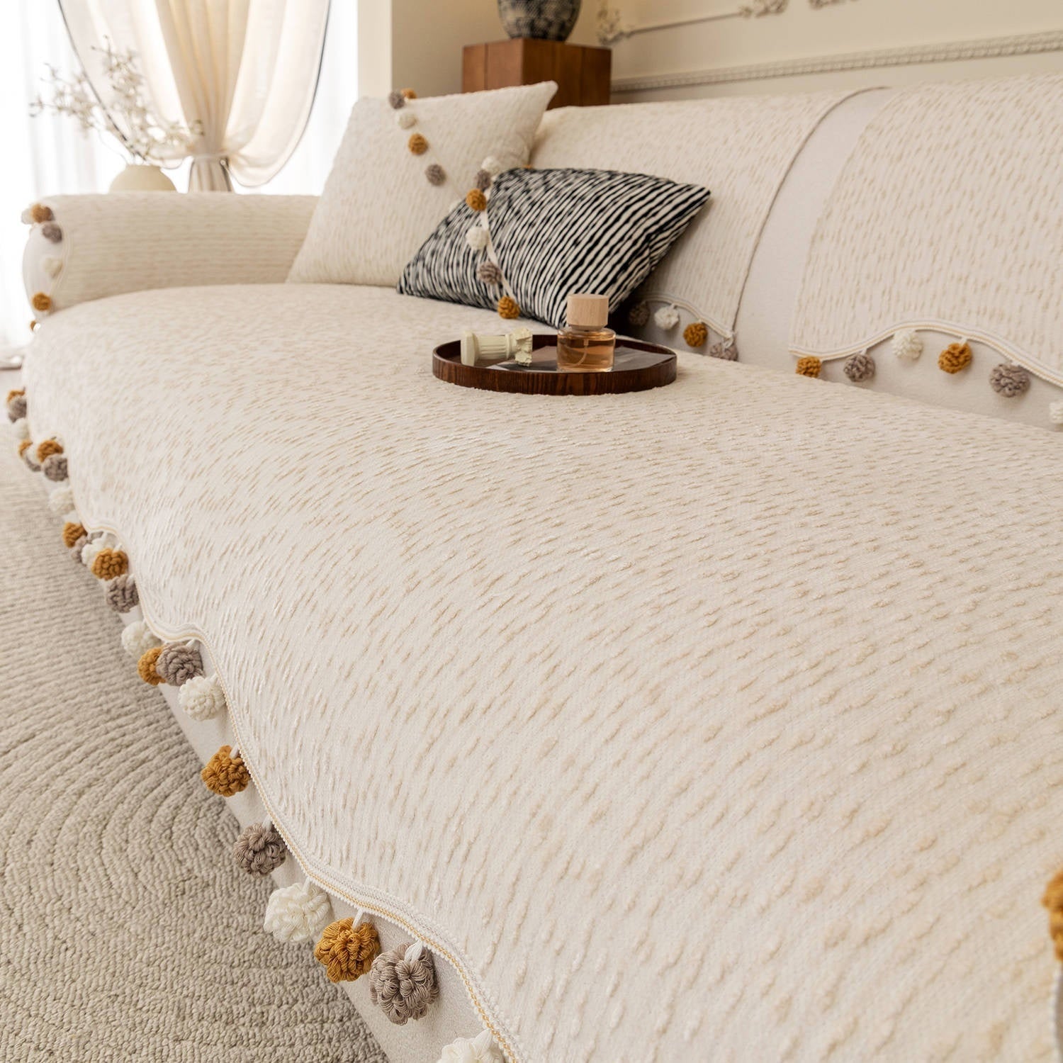 HKM-900243 Four Seasons Universal High-End Straight Seat Cushion Cover in Alice Fur Ball Colors