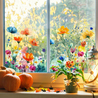 HKM-900435 Medium Floral Pattern PVC Glass Pastry Decorative Sticker - Modern Simplicity Design, 30cm x 60cm