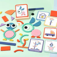 HKM-900499 100-Piece Wooden Geometric Matching Jigsaw Puzzle for Children Ages 2 and Up
