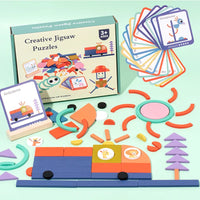 HKM-900499 100-Piece Wooden Geometric Matching Jigsaw Puzzle for Children Ages 2 and Up