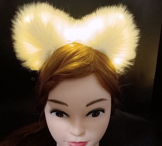 HKM-900627 Cute Plush Glowing Cat Ears Headband – Handmade Hair Accessories for Halloween