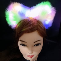 HKM-900627 Cute Plush Glowing Cat Ears Headband – Handmade Hair Accessories for Halloween