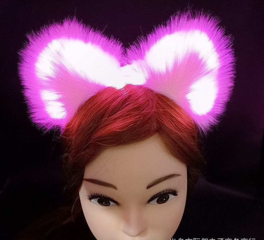 HKM-900627 Cute Plush Glowing Cat Ears Headband – Handmade Hair Accessories for Halloween