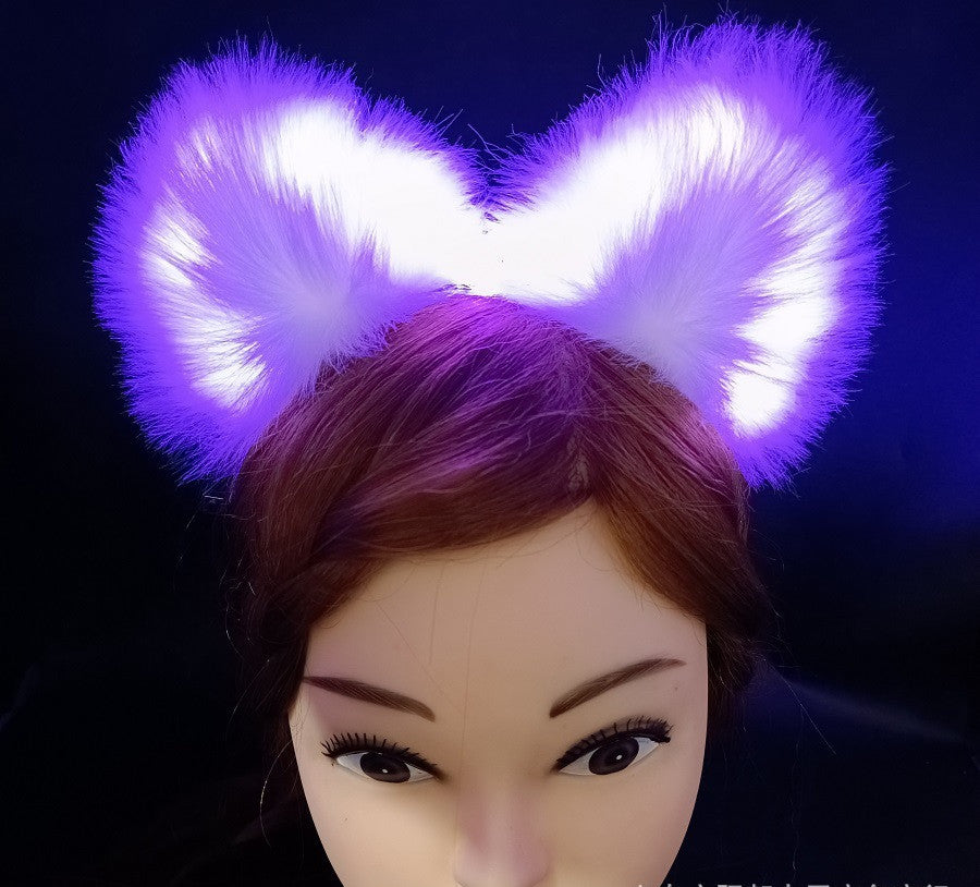 HKM-900627 Cute Plush Glowing Cat Ears Headband – Handmade Hair Accessories for Halloween
