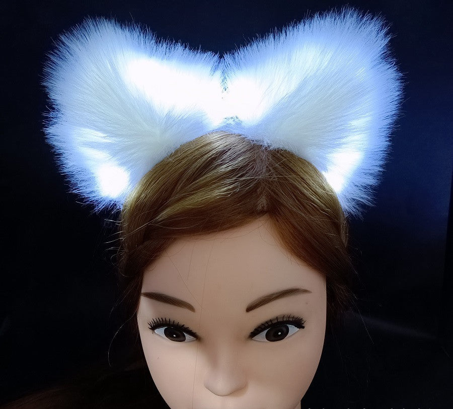 HKM-900627 Cute Plush Glowing Cat Ears Headband – Handmade Hair Accessories for Halloween