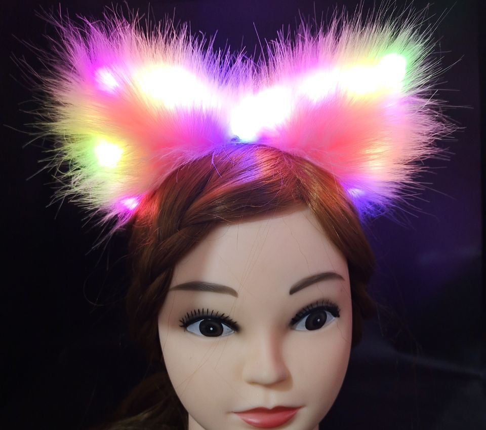 HKM-900627 Cute Plush Glowing Cat Ears Headband – Handmade Hair Accessories for Halloween