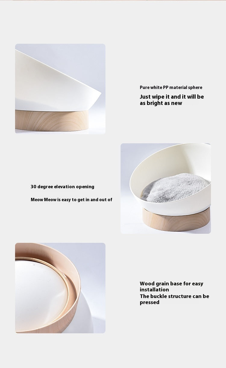HKM-900627 Open Cat Nest with White Wood Grain Base - Durable Plastic Pet Bed