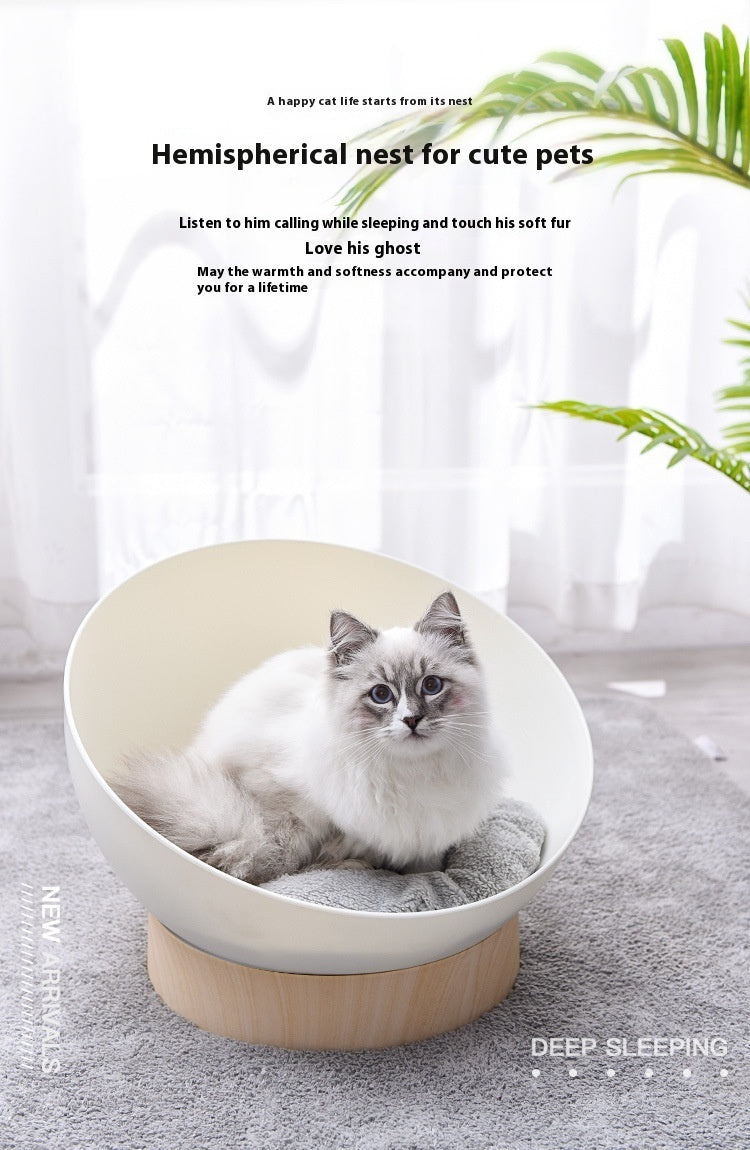 HKM-900627 Open Cat Nest with White Wood Grain Base - Durable Plastic Pet Bed