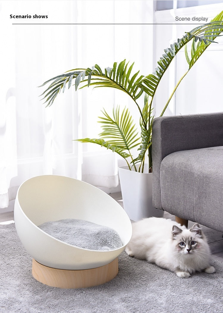 HKM-900627 Open Cat Nest with White Wood Grain Base - Durable Plastic Pet Bed