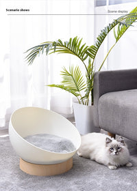 HKM-900627 Open Cat Nest with White Wood Grain Base - Durable Plastic Pet Bed
