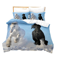 HKM-900819 Animal Horse Pattern Coral Fleece 3-Piece Quilt Cover Set - Soft and Cozy Bedding for Home
