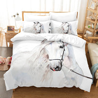 HKM-900819 Animal Horse Pattern Coral Fleece 3-Piece Quilt Cover Set - Soft and Cozy Bedding for Home
