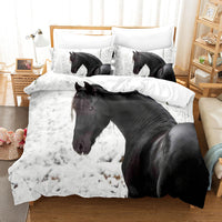 HKM-900819 Animal Horse Pattern Coral Fleece 3-Piece Quilt Cover Set - Soft and Cozy Bedding for Home
