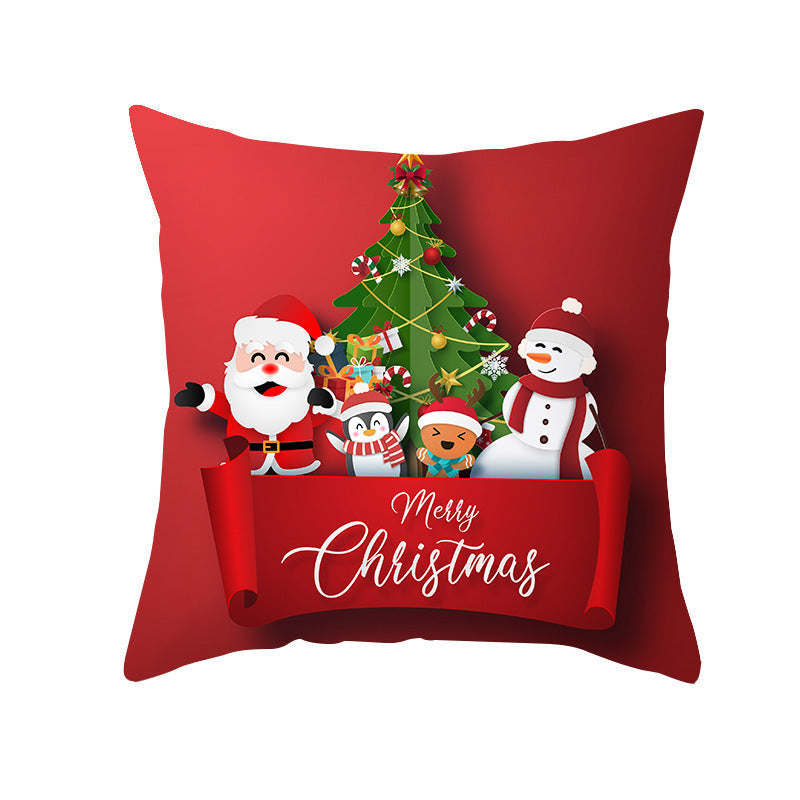 HKM-900883 Cartoon Santa Claus Peach Skin Cushion Cover, 45x45cm, Holiday Decor