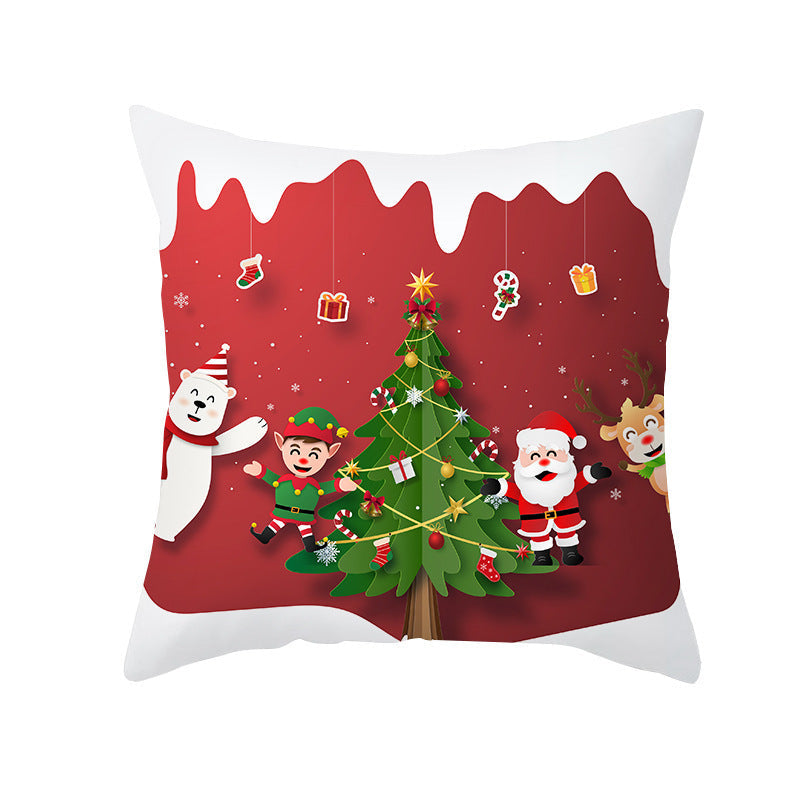 HKM-900883 Cartoon Santa Claus Peach Skin Cushion Cover, 45x45cm, Holiday Decor